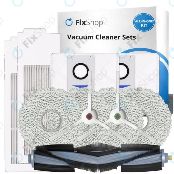Pótalkatrész készlet (white)Ecovacs T20, T20 Max, T20 Pro (1x Főkefe, 2x Szűrő, 2x Oldalkefe – fehér, 4x Felmosórongy, 2x Porzsák)