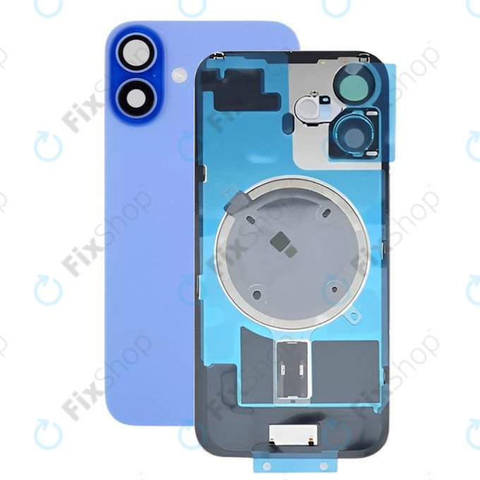 Apple iPhone 16 - Hátsó üveg + Kamera lencse + Fémlemez + Magsafe mágnes (Ultramarine)