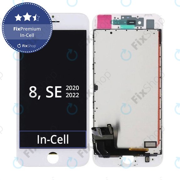Kijelző In-Cell iPhone 8, SE (2020), SE (2022), White, Érintőüveg kerettel, FixPremium