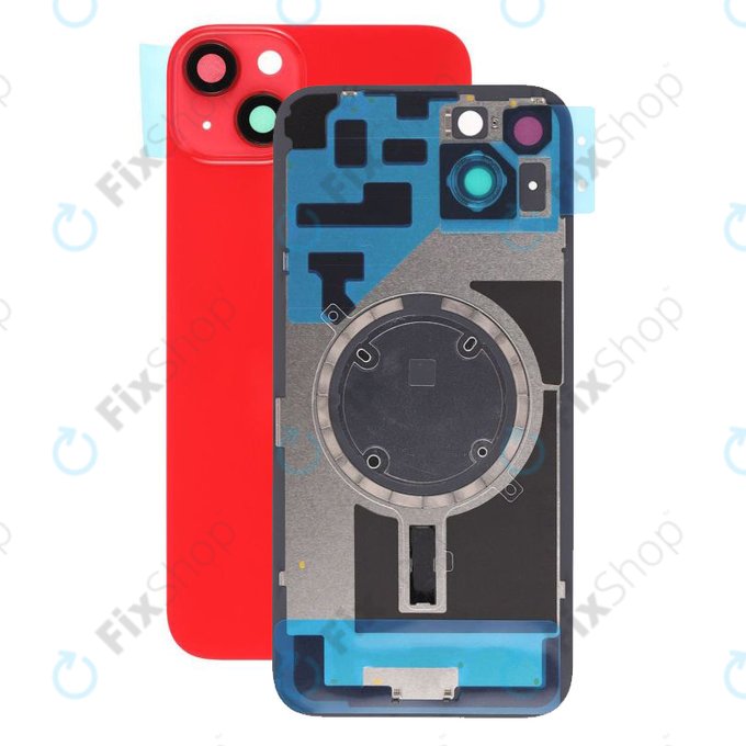 Apple iPhone 14 Plus - Hátsó üveg + Kamera lencse + Fémlemez + Magsafe mágnes (Red)