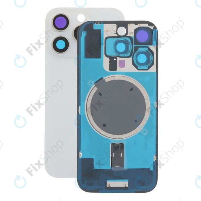 Apple iPhone 16 Pro - Hátsó üveg + Kamera lencse + Fémlemez + Magsafe mágnes (White Titanium)