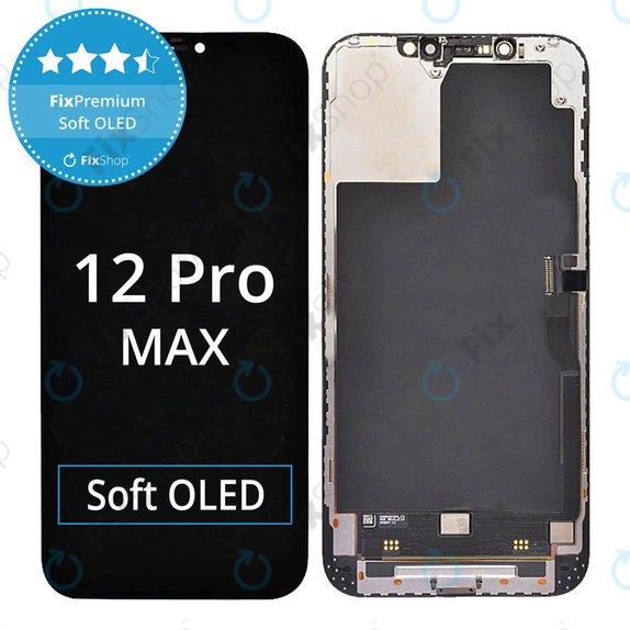 Kijelző Soft OLED iPhone 12 Pro Max, Érintőüveg kerettel, FixPremium
