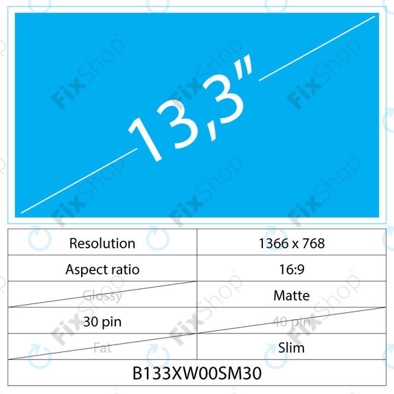 13.3 LCD Slim Matt 30 pin HD