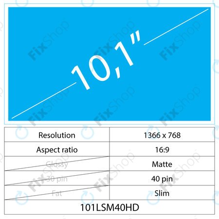 10.1 LCD Slim Matt 40 pin HD