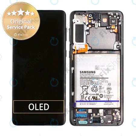 Samsung Galaxy S21 Plus G996B - LCD Kijelző + Érintőüveg + Keret + Akkumulátor (Phantom Black) - GH82-24555A, GH82-24744A, GH82-24505A Genuine Service Pack
