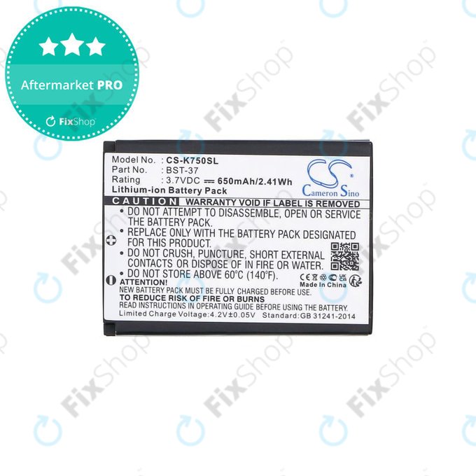 Akkumulátor Sony Ericsson, 650mAh, Li-Ion, 3.7V, BST-37, HQ