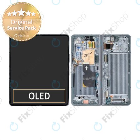 Samsung Galaxy Z Fold 4 F936B - LCD Kijelző + Érintőüveg + Keret (Graygreen) - GH82-29461B, GH82-29462B Genuine Service Pack