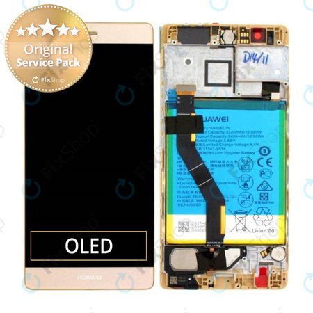 Huawei P9 Plus - LCD Kijelző + Érintőüveg + Keret + Akkumulátor (Gold) - 02350SUQ, 02350SUW Genuine Service Pack