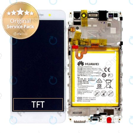 Huawei Y6 II CAM-L21 - LCD Kijelző + Érintőüveg + Keret + Akkumulátor (White) - 02350VRS Genuine Service Pack