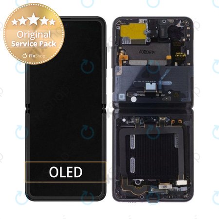 Samsung Galaxy Z Flip F700N - LCD Kijelző + Érintőüveg + Keret (Mirror Black) - GH82-22215A Genuine Service Pack