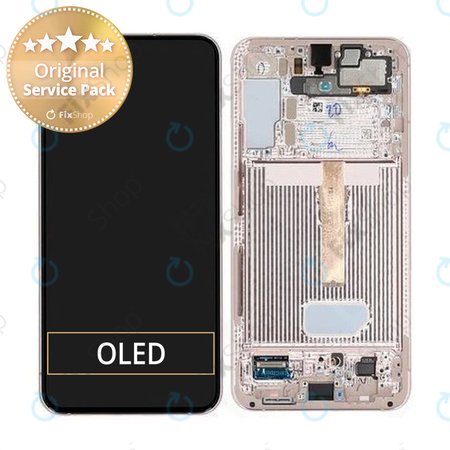 Samsung Galaxy S22 Plus S906B - LCD Kijelző + Érintőüveg + Keret (Pink Gold) - GH82-27500D, GH82-27501D Genuine Service Pack