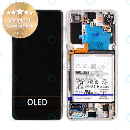 Samsung Galaxy S21 G991B - LCD Kijelző + Érintőüveg + Keret + Akkumulátor (Phantom White) - GH82-24716C, GH82-24718C Genuine Service Pack