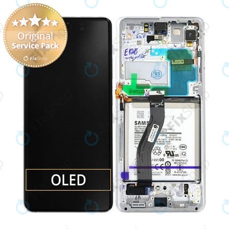 Samsung Galaxy S21 Ultra G998B - LCD Kijelző + Érintőüveg + Keret + Akkumulátor (Phantom Silver) - GH82-24591B, GH82-24925B Genuine Service Pack