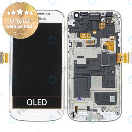 Samsung Galaxy S4 Mini i9195 - LCD Kijelző + Érintőüveg + Keret (White Frost) - GH97-14766B Genuine Service Pack