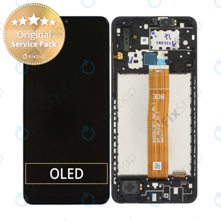 Samsung Galaxy A02 A022F - LCD Kijelző + Érintőüveg + Keret (Black) - GH82-25249A, GH82-25250A Genuine Service Pack