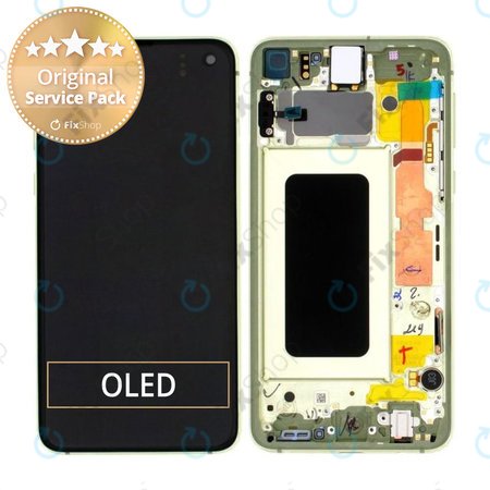 Samsung Galaxy S10e G970F - LCD Kijelző + Érintőüveg + Keret (Canary Yellow) - GH82-18852G, GH82-18836G Genuine Service Pack