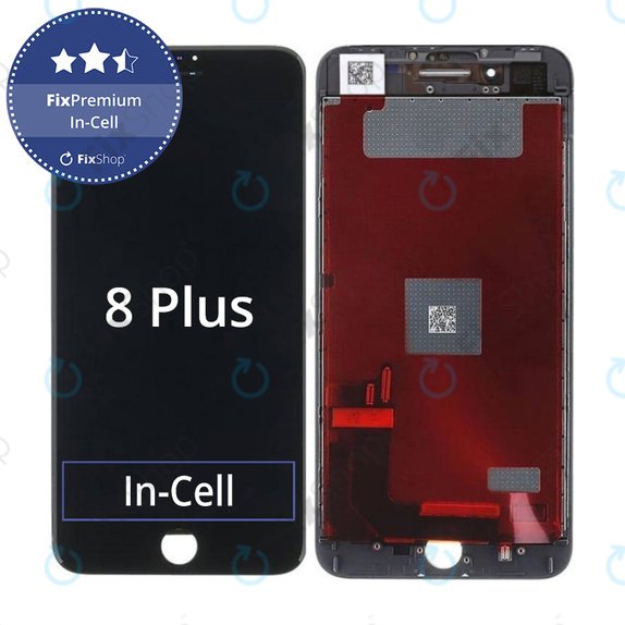 Kijelző In-Cell iPhone 8 Plus, Black, Érintőüveg kerettel, FixPremium