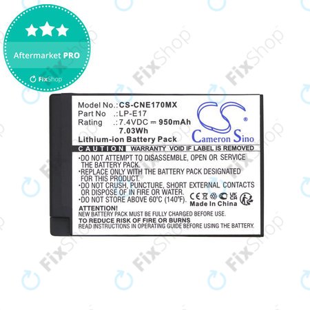 Akkumulátor Canon EOS, 950mAh, Li-Ion, 7.4V, LP-E17, HQ